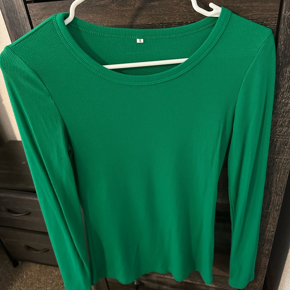Green Ribbed Long Sleeve Top